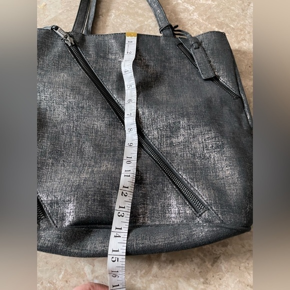 Joe's Jeans Black/Silver metallic Threads Fabric Tote Shoulder Bag purse - Picture 9 of 11
